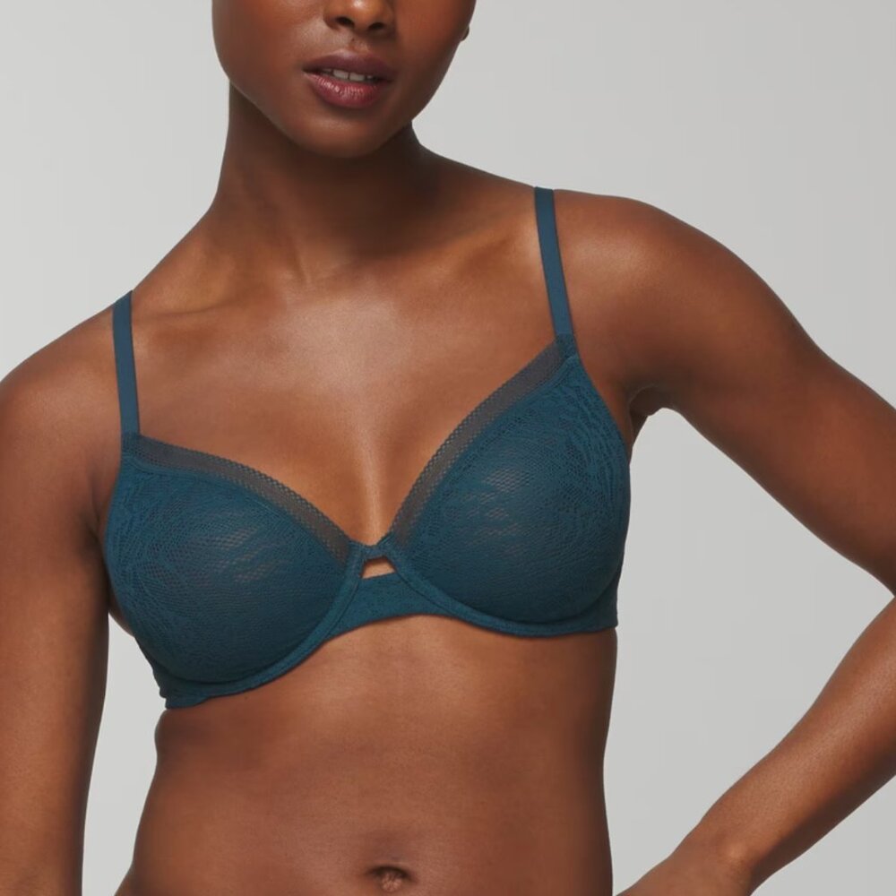 NEW Soma Unlined Perfect Coverage Bra w Stretch Lace 36DDD Dark Harbour Teal